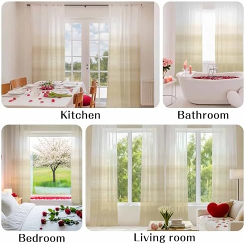 Beige White Sheer Curtains 108 Inch Long 2 Panels Light Filtering