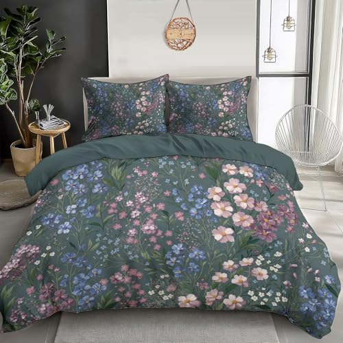 Natural Wildflowers and Meadows Duvet Cover King 3Pcs, Breathable