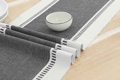 PurpleEssences Dobby Stripe Table Runner, 14x72 - Mineral Gray &