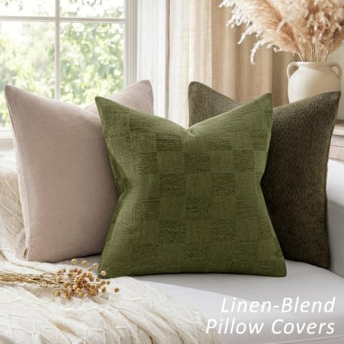 A moment Set of 2 Decorative Linen Throw Pillow Covers,Large Grid