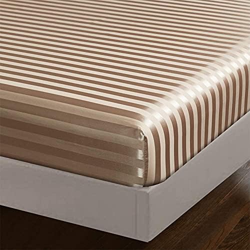 AiMay 6 Piece Satin Italian Style Bed Sheet Set Deep Pocket Striped