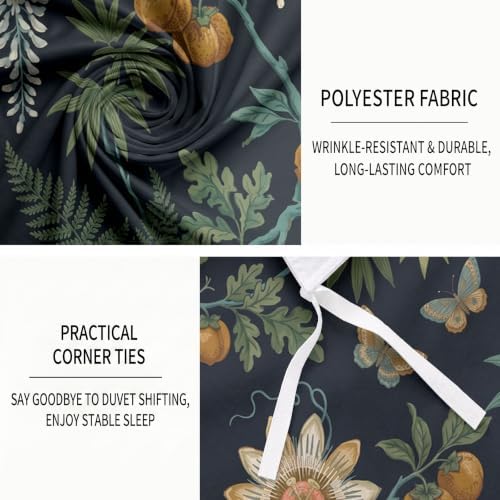 Retro Botanical Reversible Grey Duvet Cover Set King Size