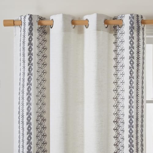 Boho Curtains for Bedroom 63 Inch Length Beige Linen Curtains for