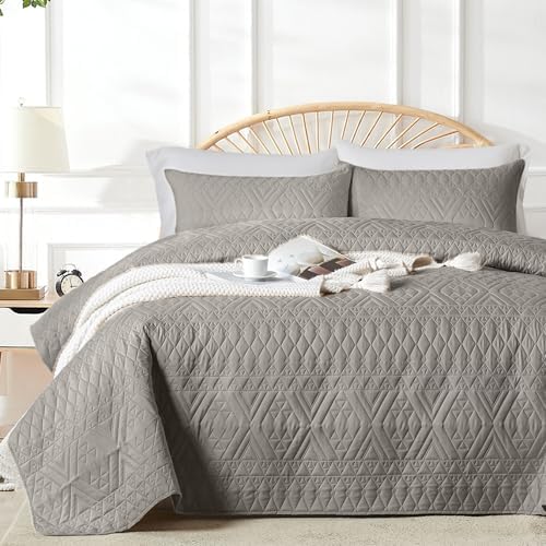 akkialla King/Cal King Size Quilt Bedding Set,Dark Grey Lightweight
