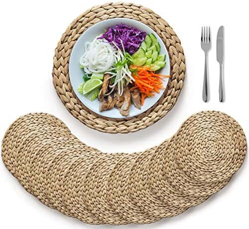 BLUEWEST Round Woven Placemats, Water Hyacinth, Set of 10, 14 in