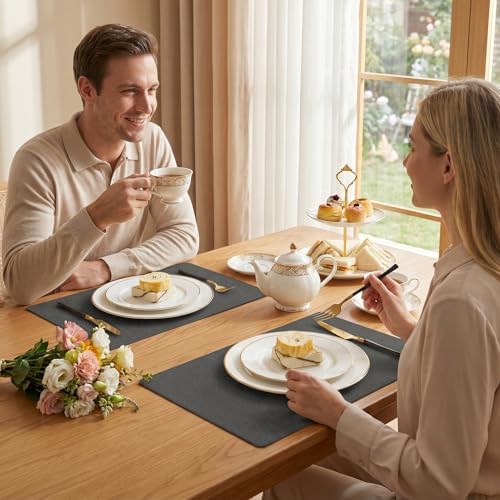 Romanstile Faux Leather Vinyl Placemats Set of 6, Charcoal