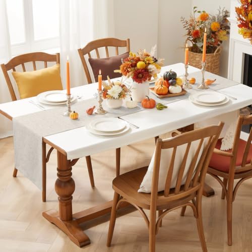 Cream Beige Table Runner 108 Inches Long, Rustic Farmhouse Solid Color