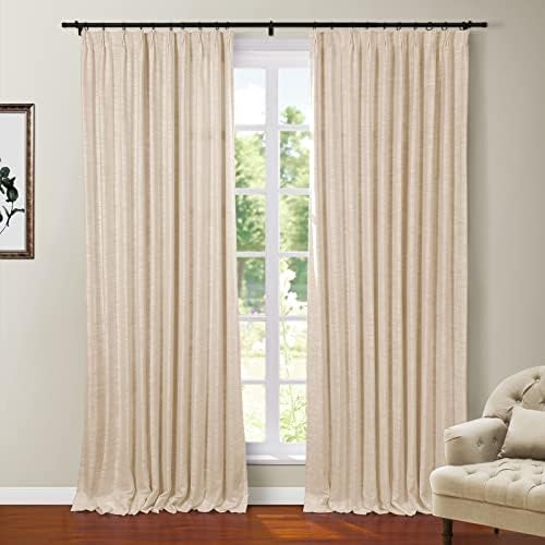 TWOPAGES Sand Beige Blackout Pinch Pleated Linen Curtain for Living