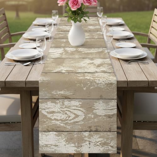 Beige Cotton Linen Rectangle Table Runners 13"x108", Farmhouse Vintage