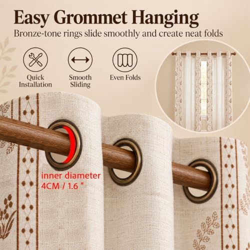 Linen Curtains 95 Inch Brown Floral Drapes Back Tab 2 Panels