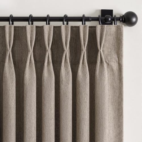 84 Inches Taupe Pinch Pleated Curtains 2 Panels Linen Textured