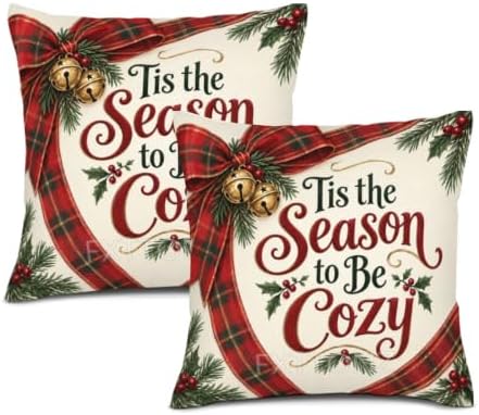 Vintage Plaid Pillow Covers 22x22 Inch Set of 2 Linen for Christmas