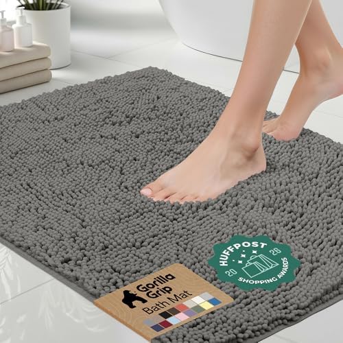 GORILLA GRIP Bath Rug Mat for Bathroom, Absorbent Chenille, 24x17