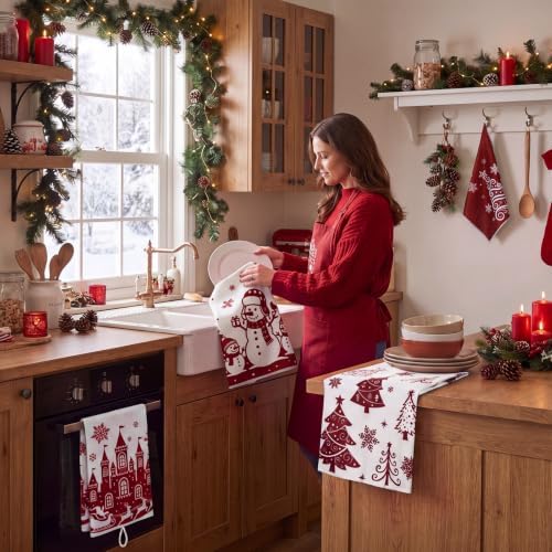Bencailor 16 Pcs Christmas Kitchen Towels, Red White Dish Cloths