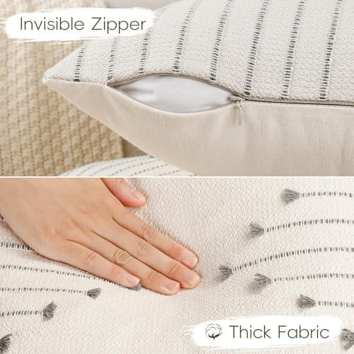 YCOLL Boho Outdoor Throw Pillow Covers 18x18 Set of 2 Neutral Woven