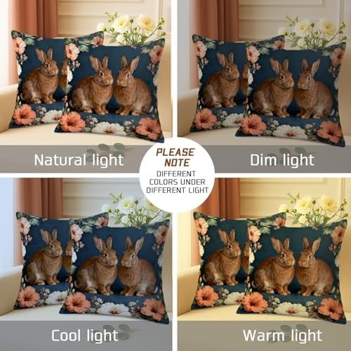 Rabbit Throw Pillow Covers Set of 2, Vintage Rustic Hibiscus Floral