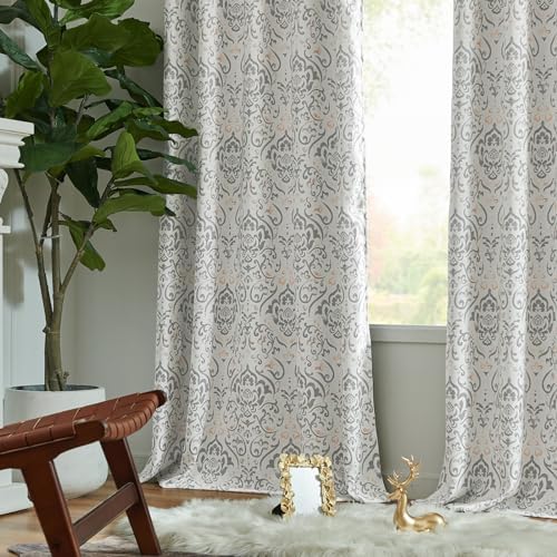 Lazzzy Gray Damask Blackout Curtains 63 Inch Length, Grey Floral