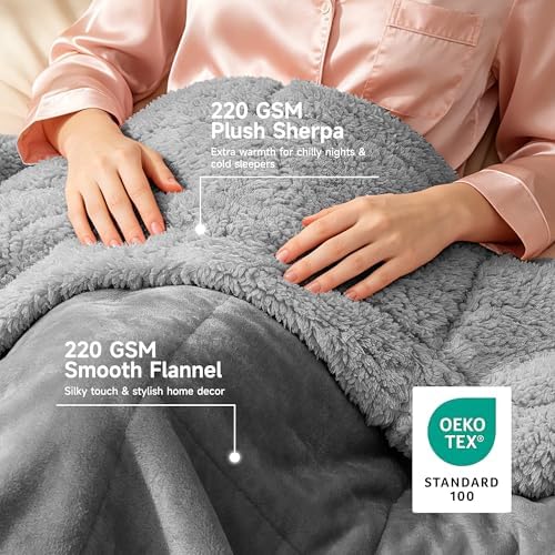 Soft Fuzzy Sherpa Fleece Weighted Blanket for Adults, Grey, 60" x 80"