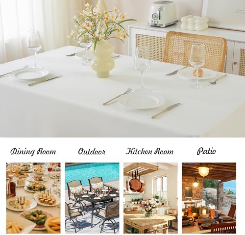 JIALE White Table Cloth Square Tablecloth 60 x 60 Inches Spill-Proof