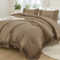Andency Taupe Comforter Set King, 3 Pieces Boho Tassel Bedding