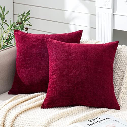 GAWAMAY Burgundy Red Chenille Throw Pillow Covers 20x20 Set of 2 for