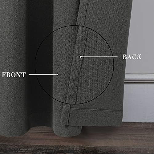 Charcoal Grey 100% Blackout Linen Curtains 96 Inches Long 2 Panels for