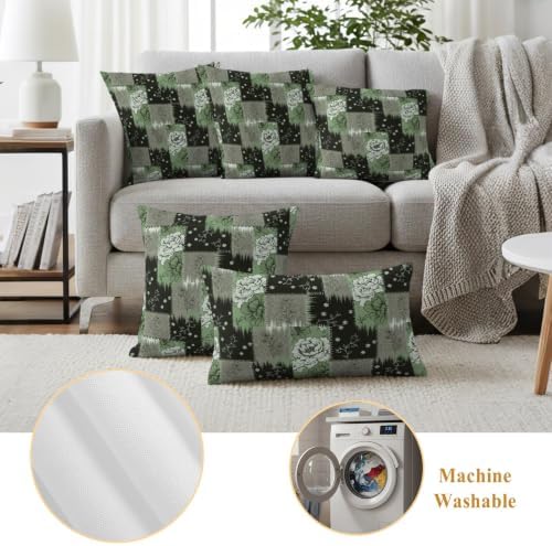 Olive Green Florals Outdoor Pillow Covers 18"x18" Set of 2,Waterproof