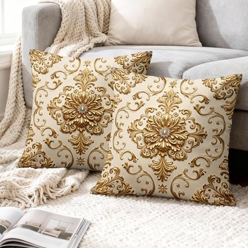 Floral Throw Pillow Covers Set of 2, Elegant Classic Scroll Ornament