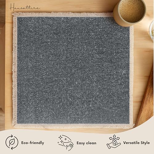 Hausattire Cotton Frayed Placemats Set of 4 Dining Table 14x14 Inch
