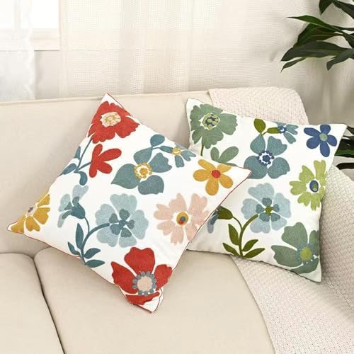 2 Pack Embroidered Floral Vintage Throw Pillow Covers Farmhouse Red