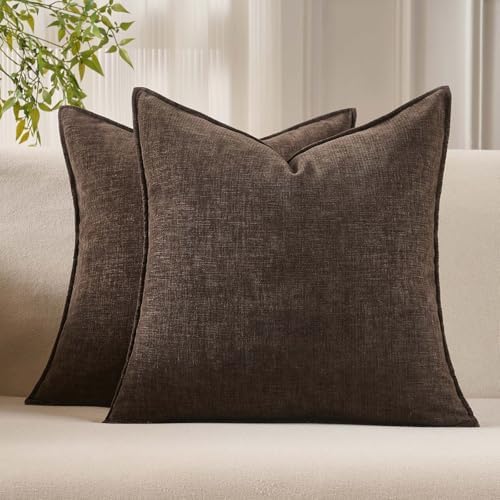 JUSPURBET 22x22 Chenille Decorative Throw Pillow Covers Set of 2,Dark