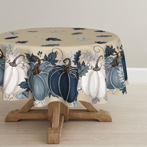 Horaldaily Fall Tablecloth 90 x 90 Inch Round Autumn Harvest Blue