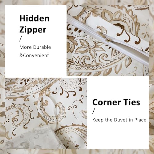 100% Cotton Duvet Cover Queen Size- 3 Pcs Grey Paisley Comforter