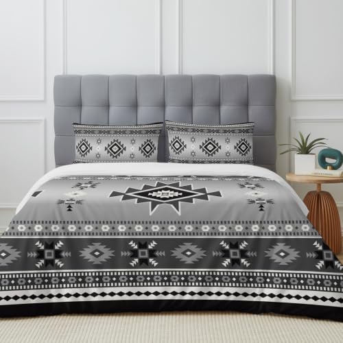Grey Bohemian Full Duvet Cover Set - 4 Pcs Comforter Cover Bedding