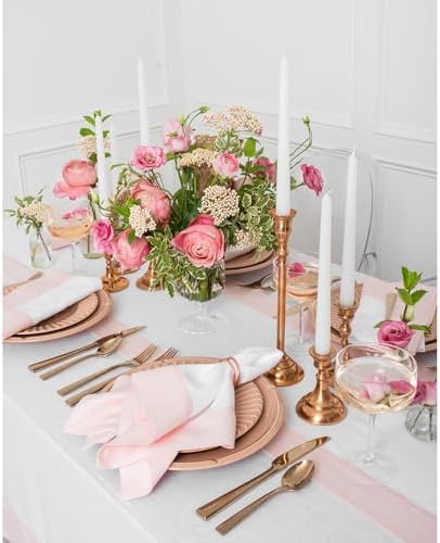 Solino Home 100% Linen Table Runner, 14 x 144 in, Pink and White
