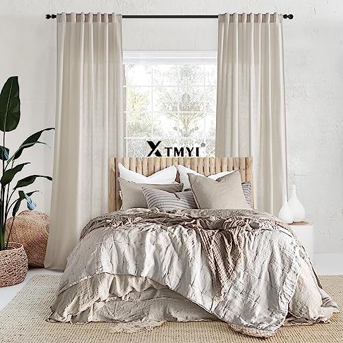 XTMYI Oatmeal Beige Back Tab/Hook Belt Linen Cotton Sheer Curtains