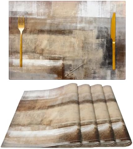 Brown and Gray Placemats Washable, Linen Rectangular Place Mats Set of