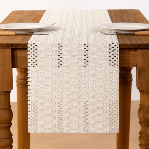Ivory Boho Table Runner Farmhouse Macrame Woven Table Runner 12x36