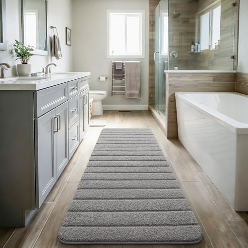 LOCHAS Long Bathroom Rugs Runner, 24" x 60" Bath Mat Non Slip, Grey