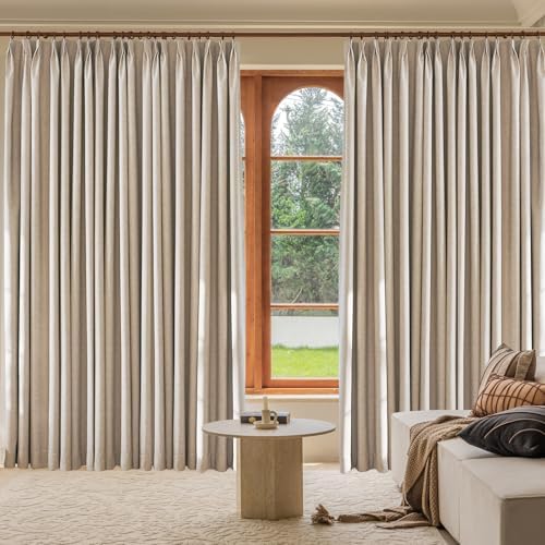 LETAU Long Linen Texture Sand Beige Curtains 120 inches, Pinch Pleated