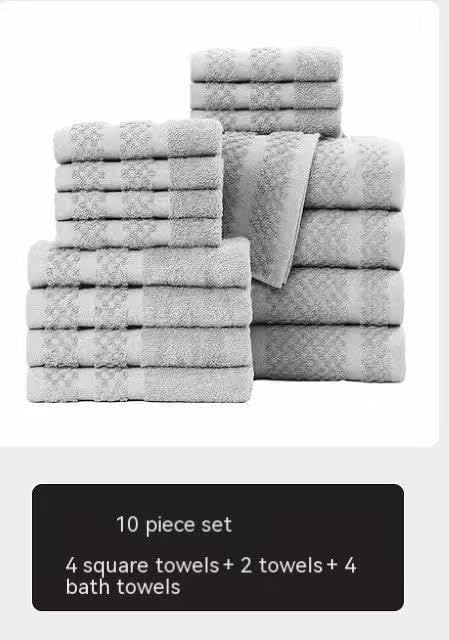 Pure Cotton Bath Towels Travel Camping Grey 10-piece Set
