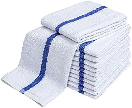 Atlas 48-Pack Blue Stripe Bar Mops 16x19 Full Terry Towels White 100%