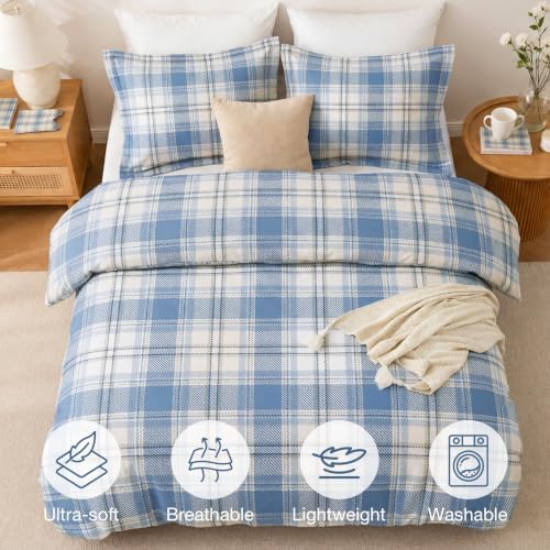 JOLLYVOGUE Plaid Duvet Cover King Size, 3 Pcs Duvet Cover Set