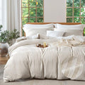 MILDLY Jacquard Striped Duvet Cover Set 2pcs Dual Zipper Khaki Twin