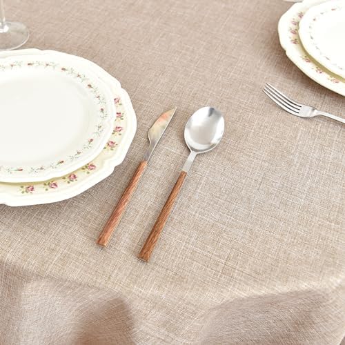 Fitable 6 Pack Beige Linen Round Tablecloths 90 Inch for 36"-72"