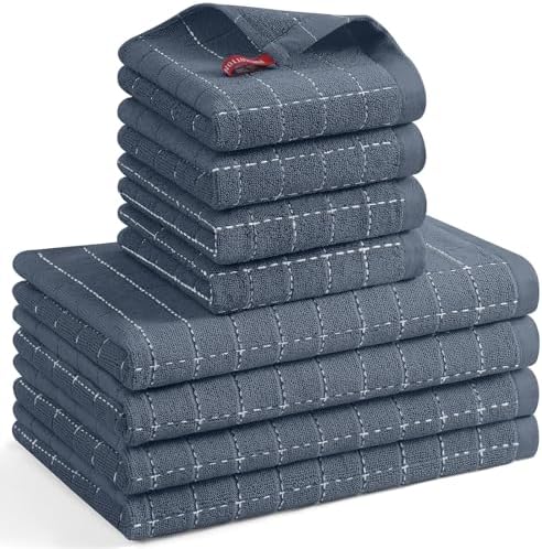 Mordimy Cotton Terrycloth Kitchen Towels and Dishcloths Sets, 8 Pack
