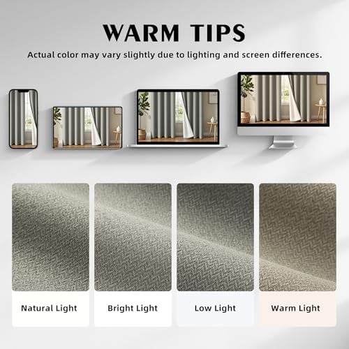 2 Panels 100% Blackout Linen-Textured Thick Grommet Curtains