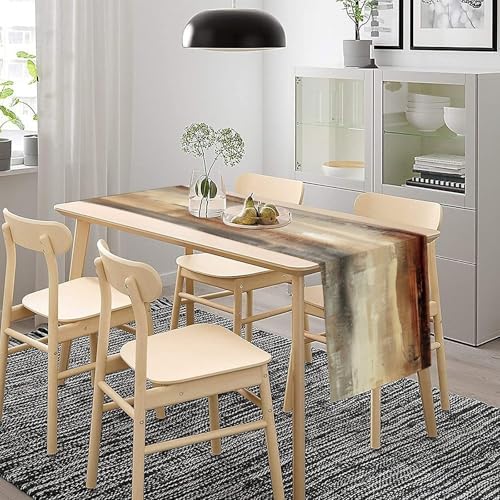 Grey Beige Table Runner Modern Abstract Art Vintage Brown Burlap Table