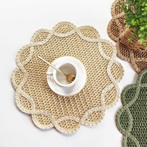 15 Inch Round Jute Placemats Set of 6 Woven Heat Resistant Table Mats