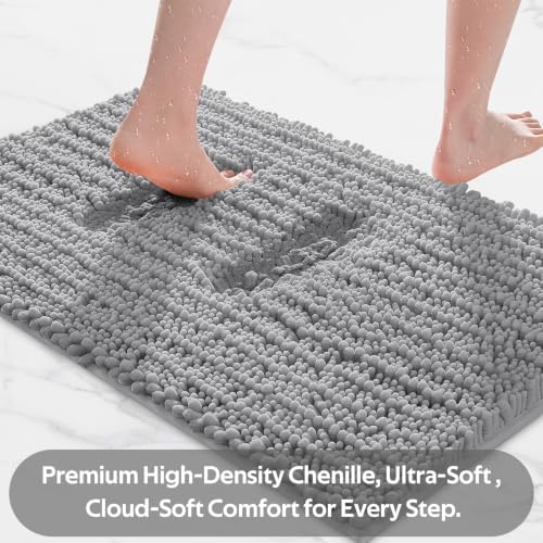 ACCUMTEK Upgrade Extra Large Light Grey Bathroom Rug Set 3 Pieces Gray